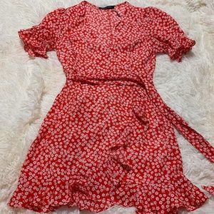 WHITEFOX RED & WHITE FLOWERS DRESS
